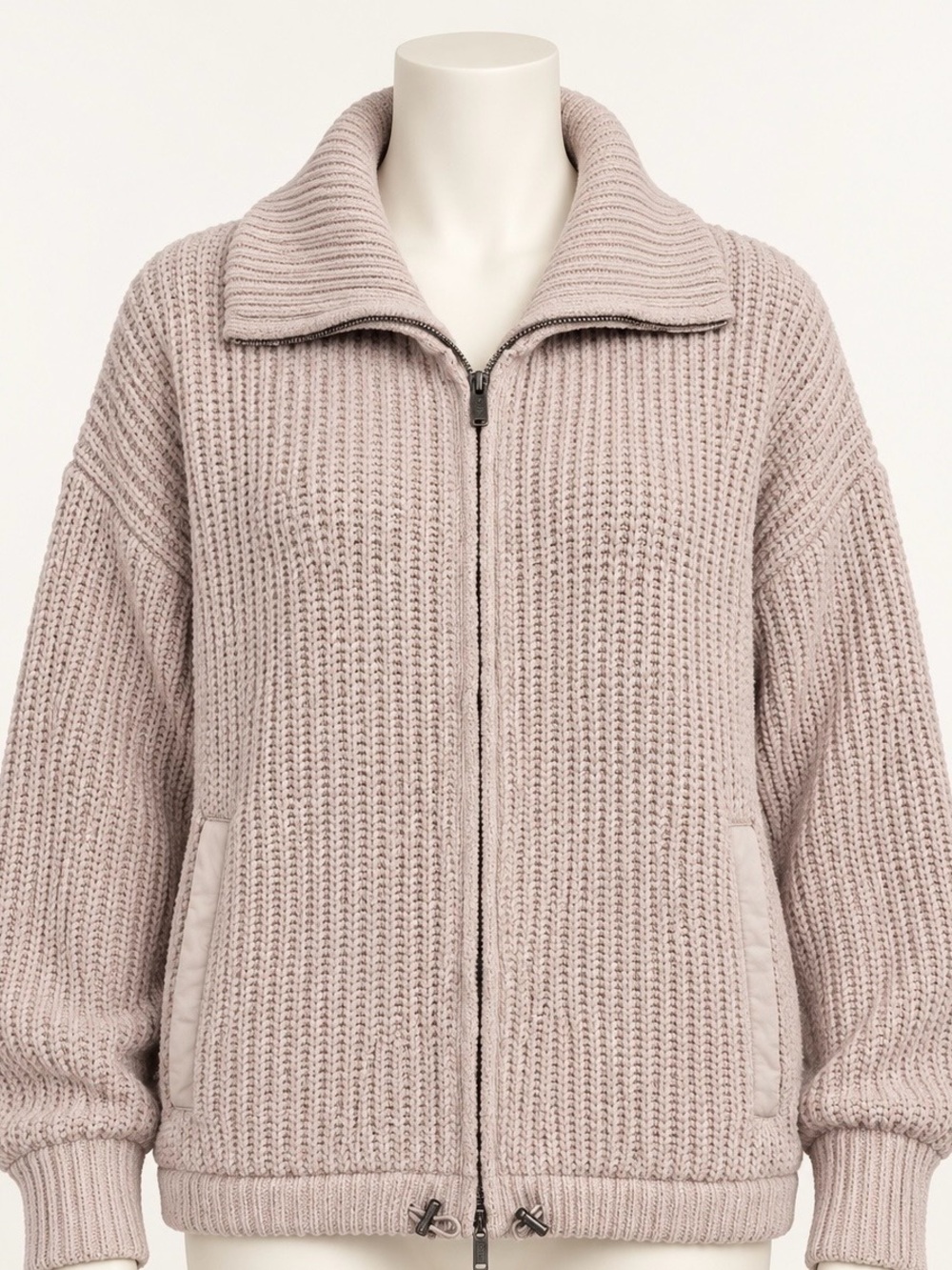 FLX Taupe Chunky Knit Zip Front Sweater Jacket